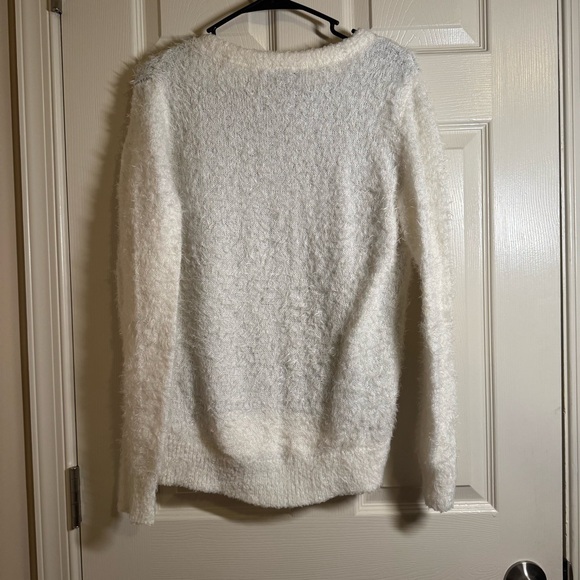 Cozy White Fuzzy Sweater with 'Let it Snow' Design - Picture 5 of 5